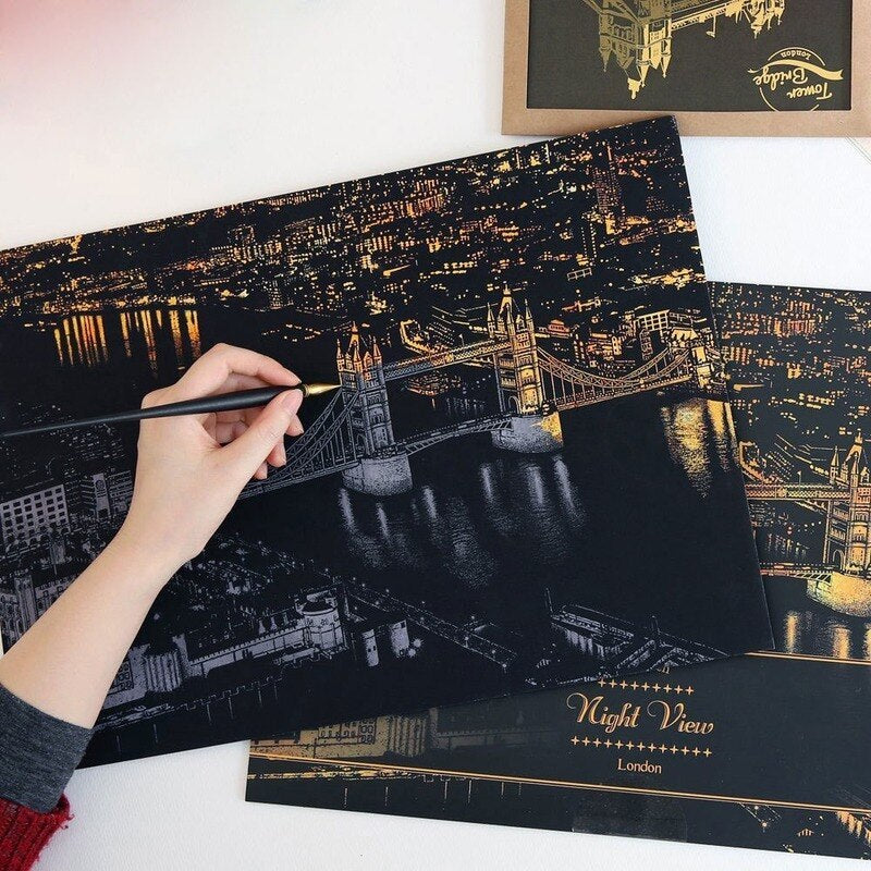 Scratch Painting – Weltstadt Nacht-Szenerie
