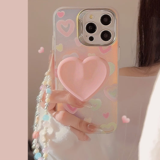Laser-Look Handyhülle mit 💖 Herzhalterung & Glitzer-Effekt – Schimmernder Schutz für dein iPhone