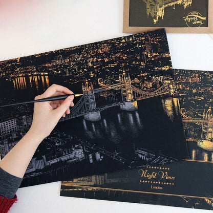 Scratch Painting – Weltstadt Nacht-Szenerie