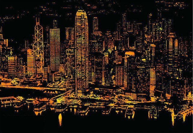 Scratch Painting – Weltstadt Nacht-Szenerie