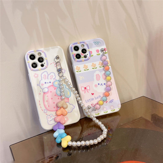 🐰Süße Cartoon-Hasen Handyhülle mit Herz-Design & Kette – Für iPhone