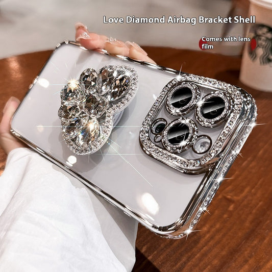Silikon-Handyhülle mit 💎 Diamant-Herzhalterung & Galvanisiertem Rand – Glänzender Schutz für dein iPhone